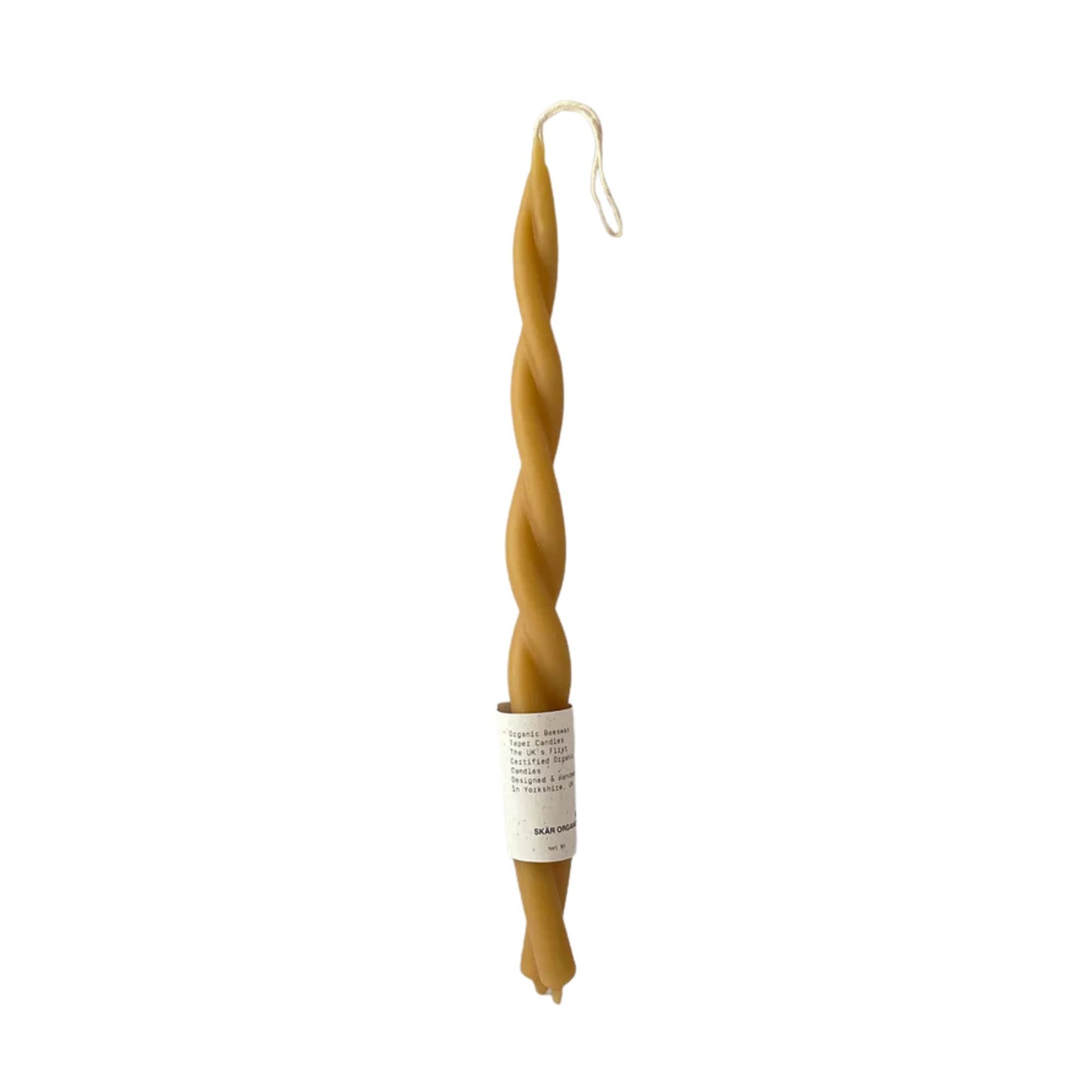Hånddyppet spirallys av økologisk bivoks fra Skär Organics, 25 cm langt