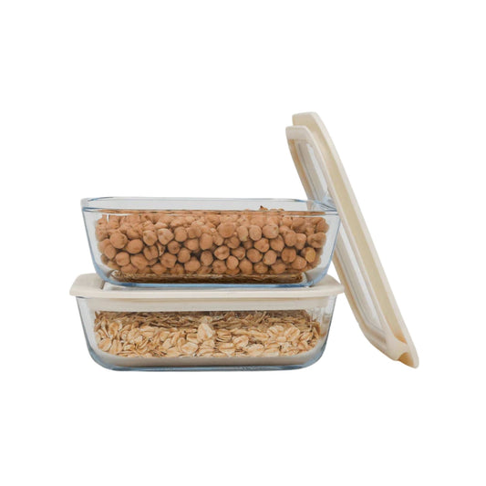 Glassbeholdere i borosilikatglass med glasslokk – 3 stk (firkantede)