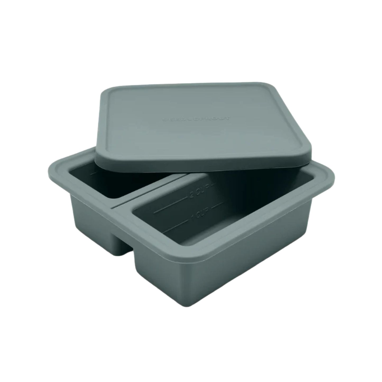 Fryseform i LFGB-sertifisert platinumsilikon med to porsjoner og lokk, 500 ml, i fargen eucalyptus.