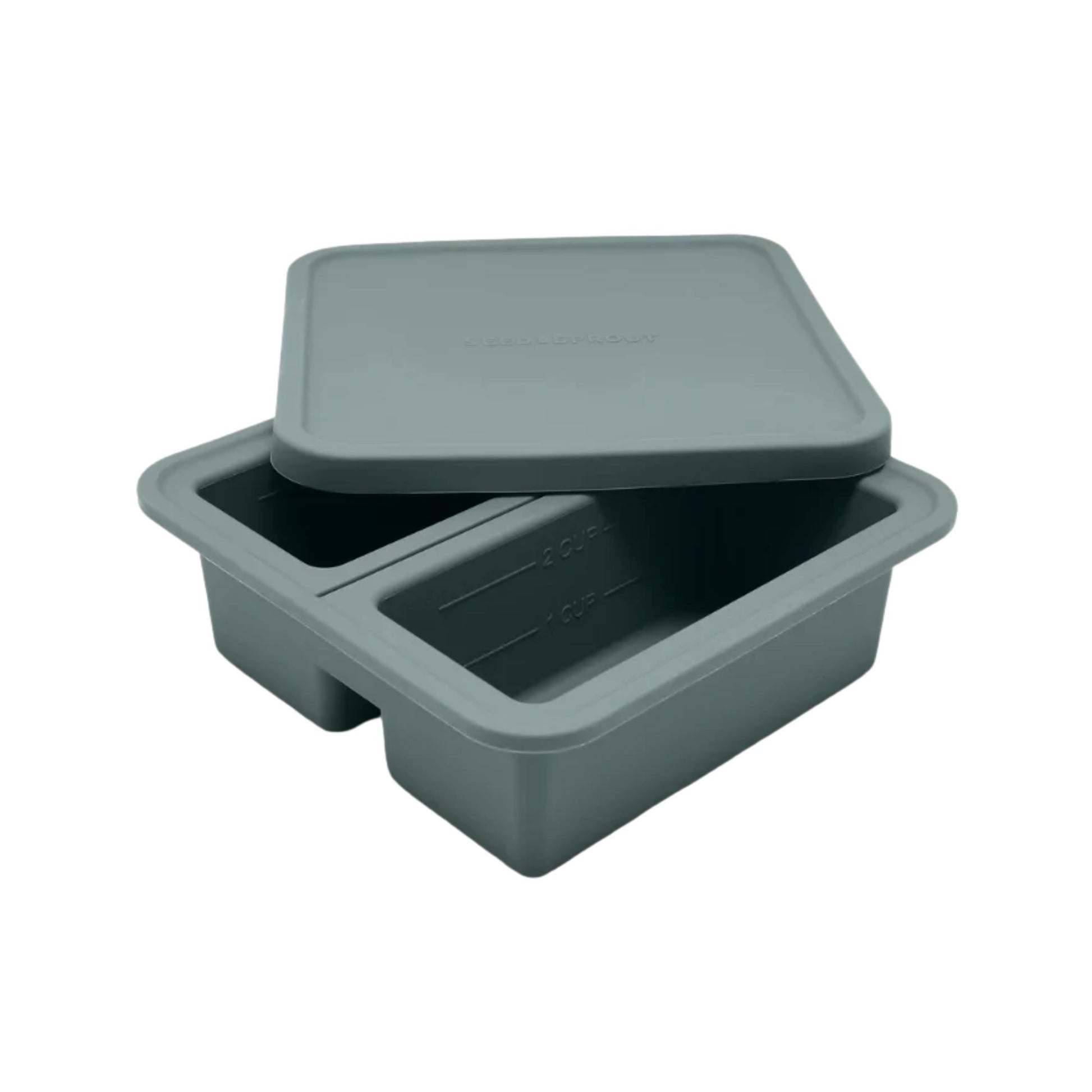 Fryseform i LFGB-sertifisert platinumsilikon med to porsjoner og lokk, 500 ml, i fargen eucalyptus.