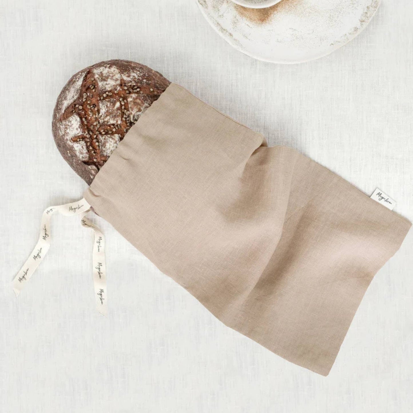 Plastfri brødpose i naturfarget lin – bærekraftig oppbevaring av brød