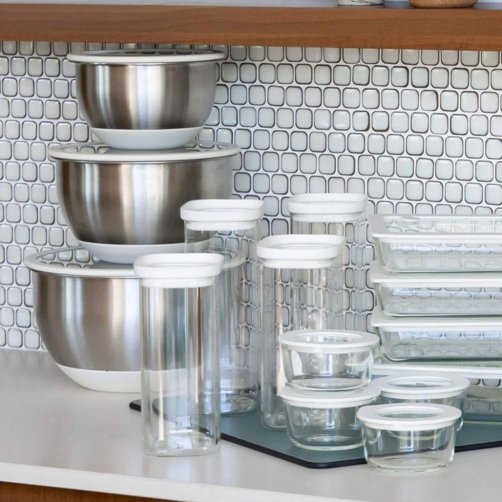 Glassbeholdere i borosilikatglass med glasslokk til plastfri matoppbevaring og organisert pantry