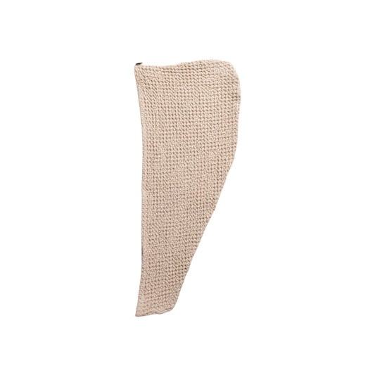 Hårhåndkle i lin og bomull – turban i beige som tørker håret raskt og skånsomt, naturlig og Oeko-Tex-sertifisert.
