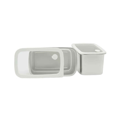 Rektangulære beholdere i rustfritt stål med glasslokk (2 stk)