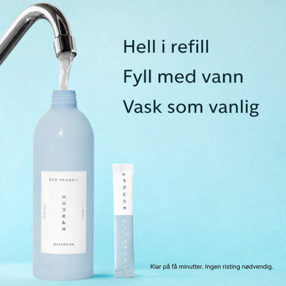 Hvordan blande rengjøringsspray med refill ved å fylle på vann i gjenbrukbar flaske