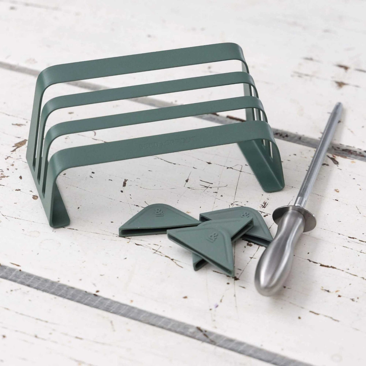 Knivsliper i karbonstål med tilbehør, plastfri kjøkkenløsning for skarpe kniver