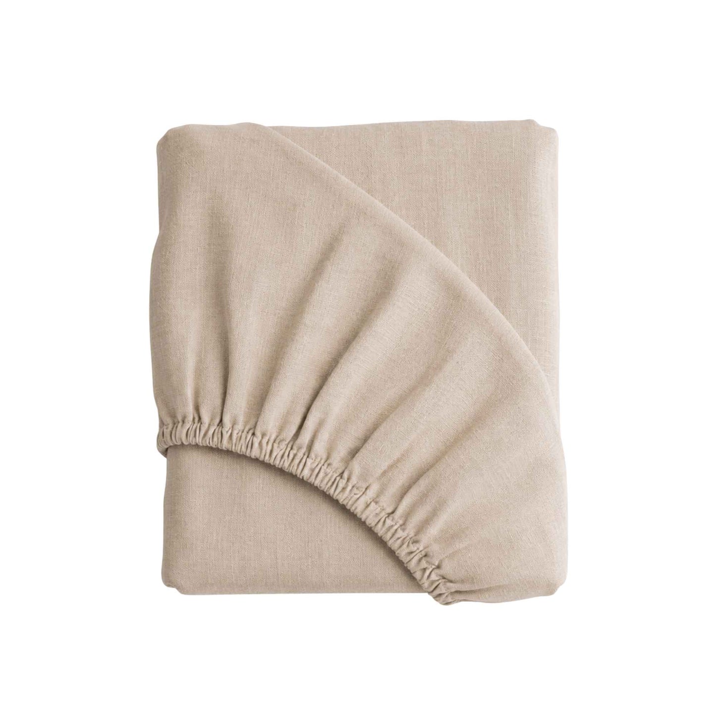 Beige laken i 50 % lin og 50 % bomull med strikk i hjørnene