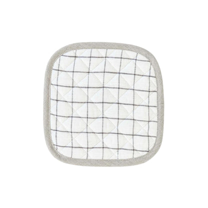 Gryteholder i lin fra MagicLinen med koksgrå rutemønster.