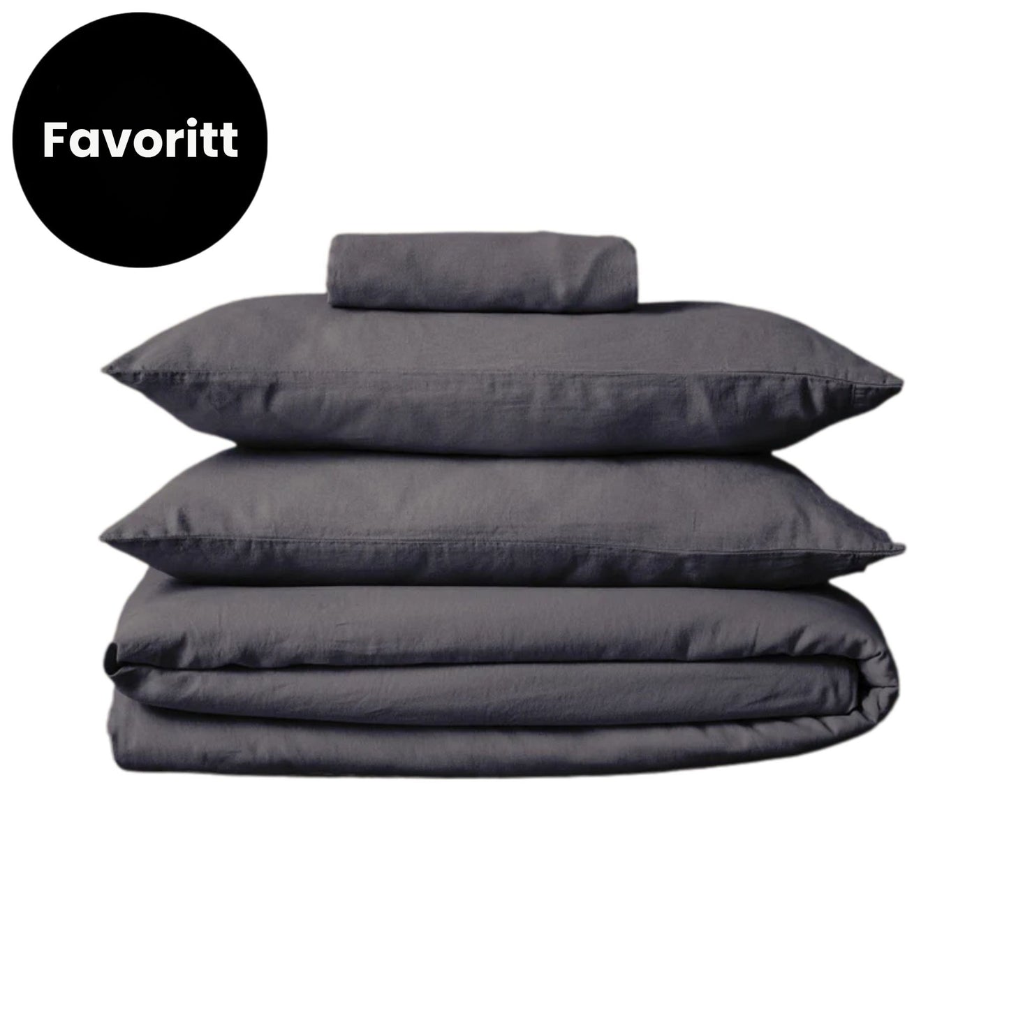 Mariana sengesett i økologisk bomull og lin i fargen Charcoal, brettet og stablet – naturlig, pustende og bærekraftig sengetøy fra Woolroom