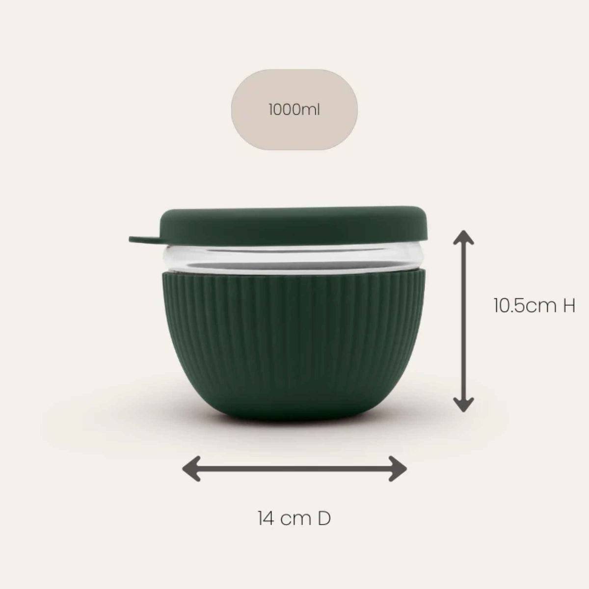 Matboks i glass på 1000 ml i fargen Moss, 14 cm i diameter og 10,5 cm høy.