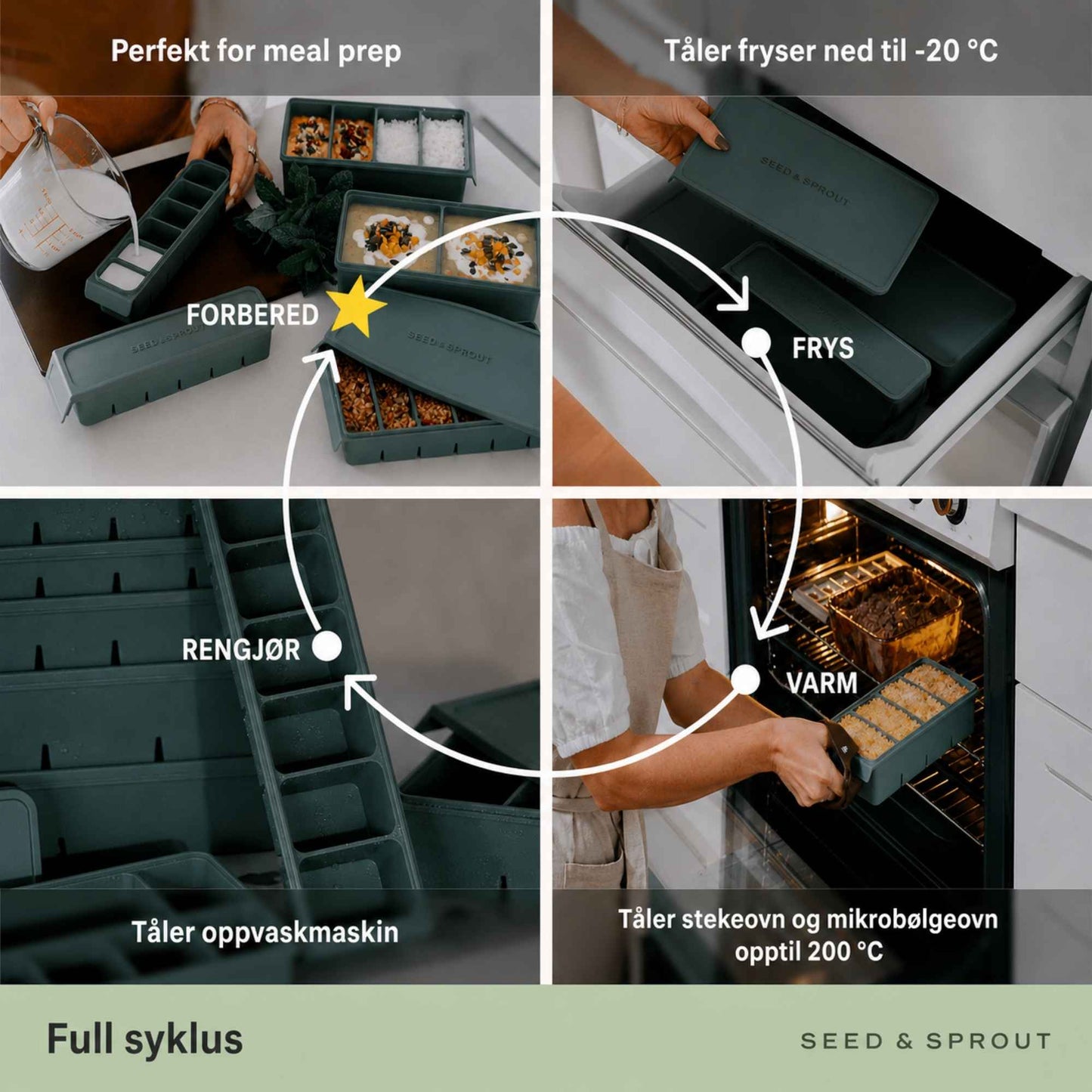 Meal prep beholdere fra Seed & Sprut som tåler fryser, stekeovn og oppvaskmaskin