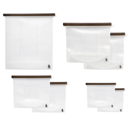 Syv gjenbrukbare silikonposer i mikset størrelser fra Seed & Sprout – laget i LFGB-godkjent matsikker silikon som kan brukes om igjen i mange år.