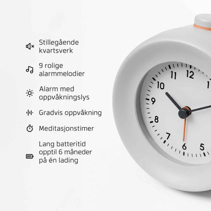 Mudita Bell 2 analog vekkerklokke med oppvåkningslys, ni alarmmelodier, meditasjonstimer og lang batteritid