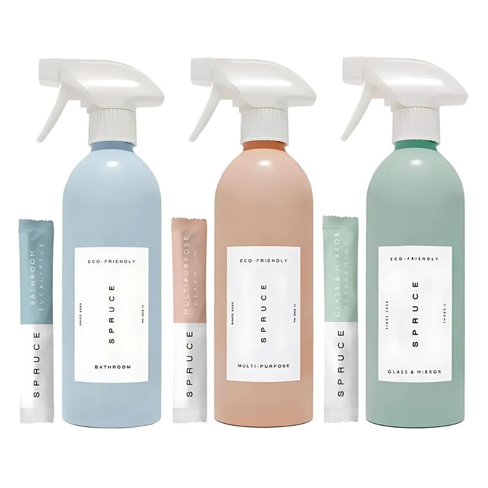 Zero waste rengjøringssett fra Spruce – naturlige ingredienser og påfyllingssystem.