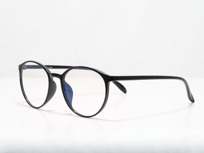 Ocushield Carson blålysbriller med sort innfatning og klare glass, sett fra siden på hvit bakgrunn