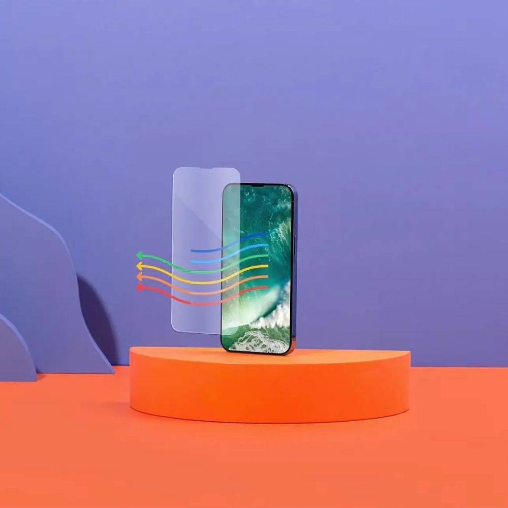 Ocushield iPhone-skjermbeskytter som filtrerer blått lys og beskytter øyne, hud og døgnrytme.