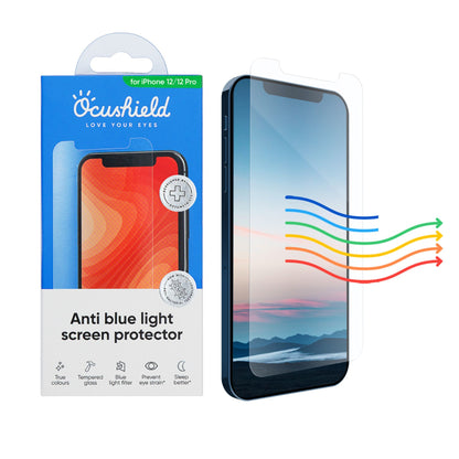 Ocushield skjermbeskytter med emballasje for iPhone 12 og 12 Pro – medisinsk blålysfilter som beskytter øyne, søvn og hud