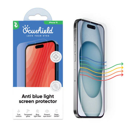 Ocushield skjermbeskytter med emballasje for iPhone 15 – blokkerer blått lys for bedre søvn, øye- og hudhelse