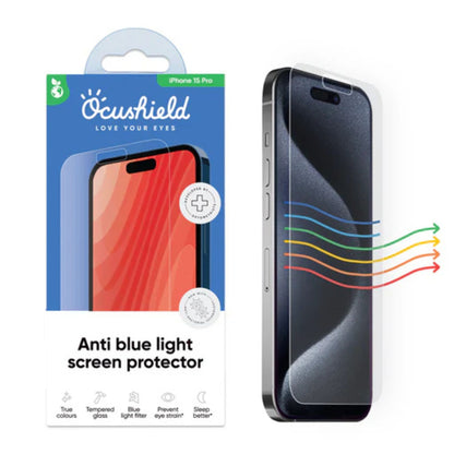 Ocushield skjermbeskytter med emballasje for iPhone 15 Pro – blålysfilter som beskytter øyne, søvn og hud