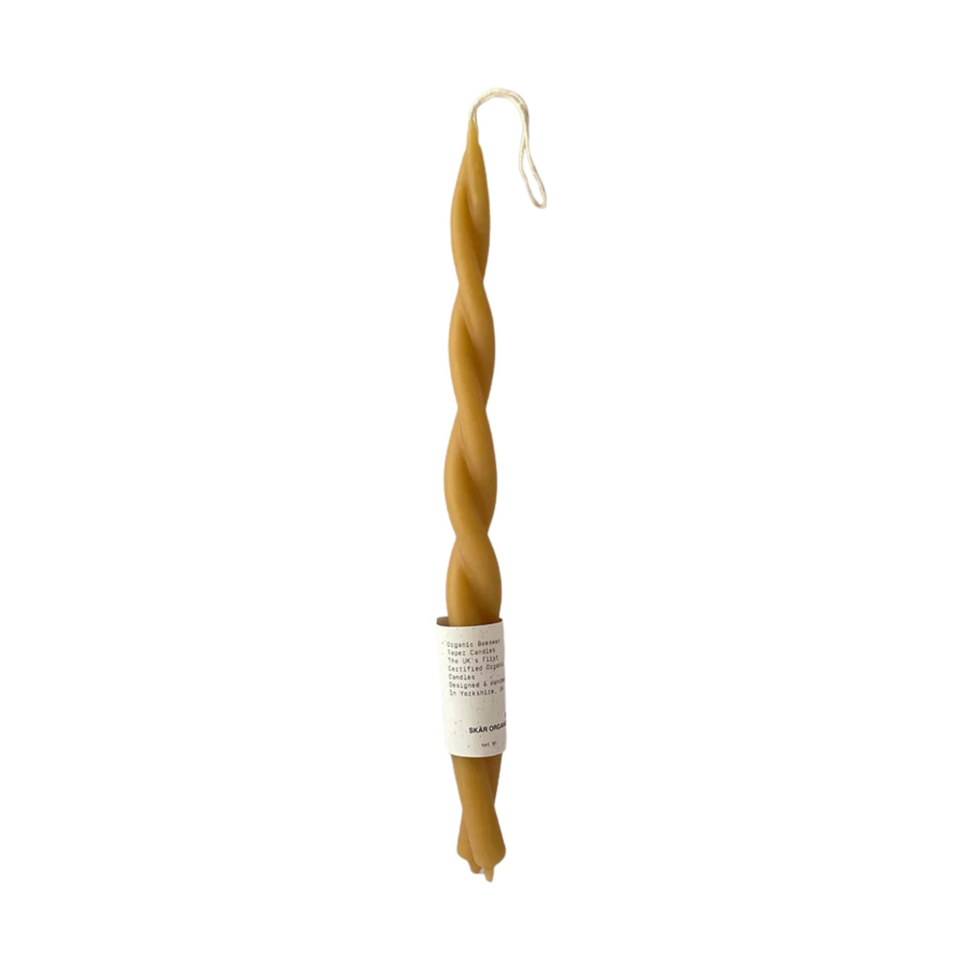 Hånddyppet spirallys av økologisk bivoks fra Skär Organics, 25 cm langt