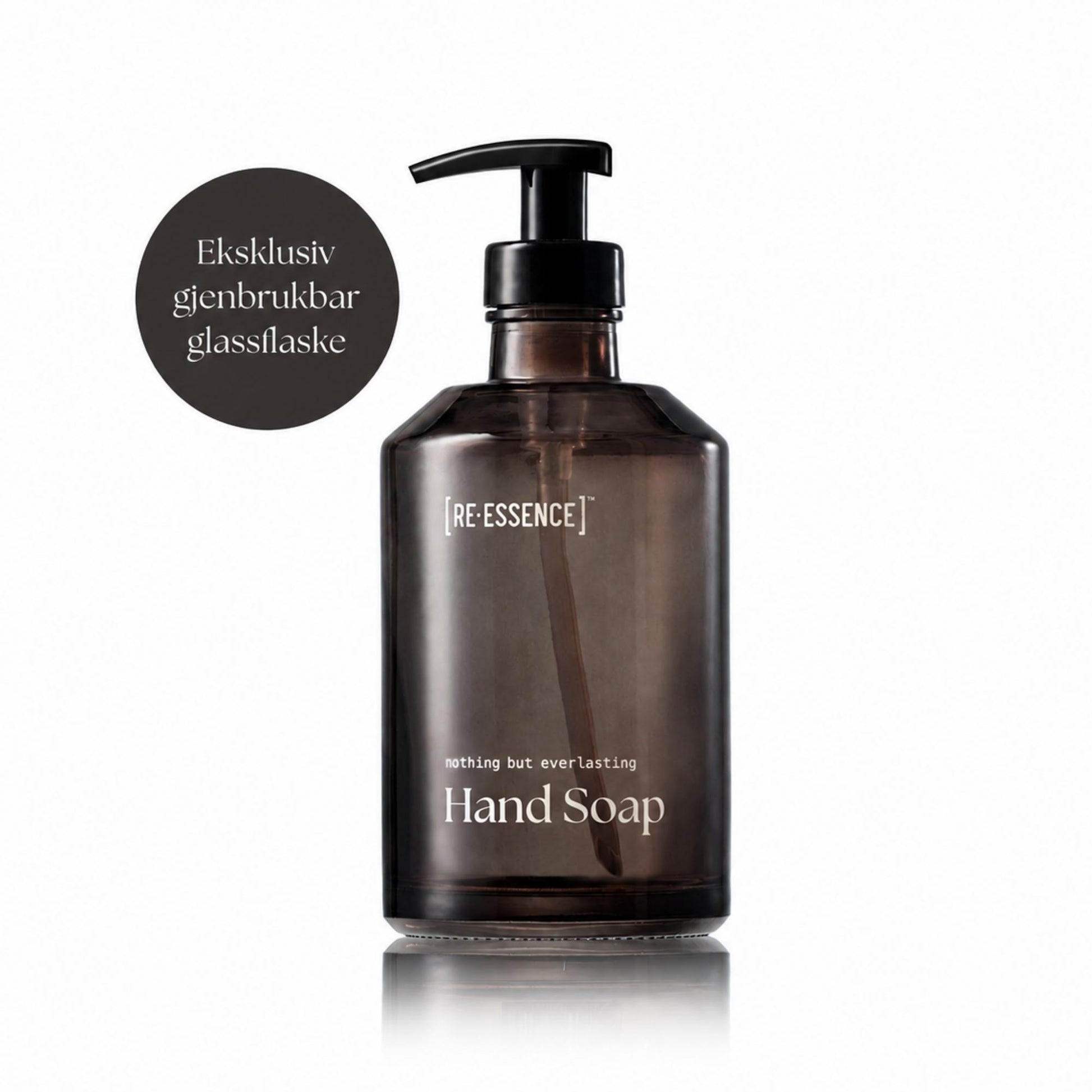 RE·ESSENCE gjenbrukbar glassflaske til refillbar parfymefri håndsåpe.