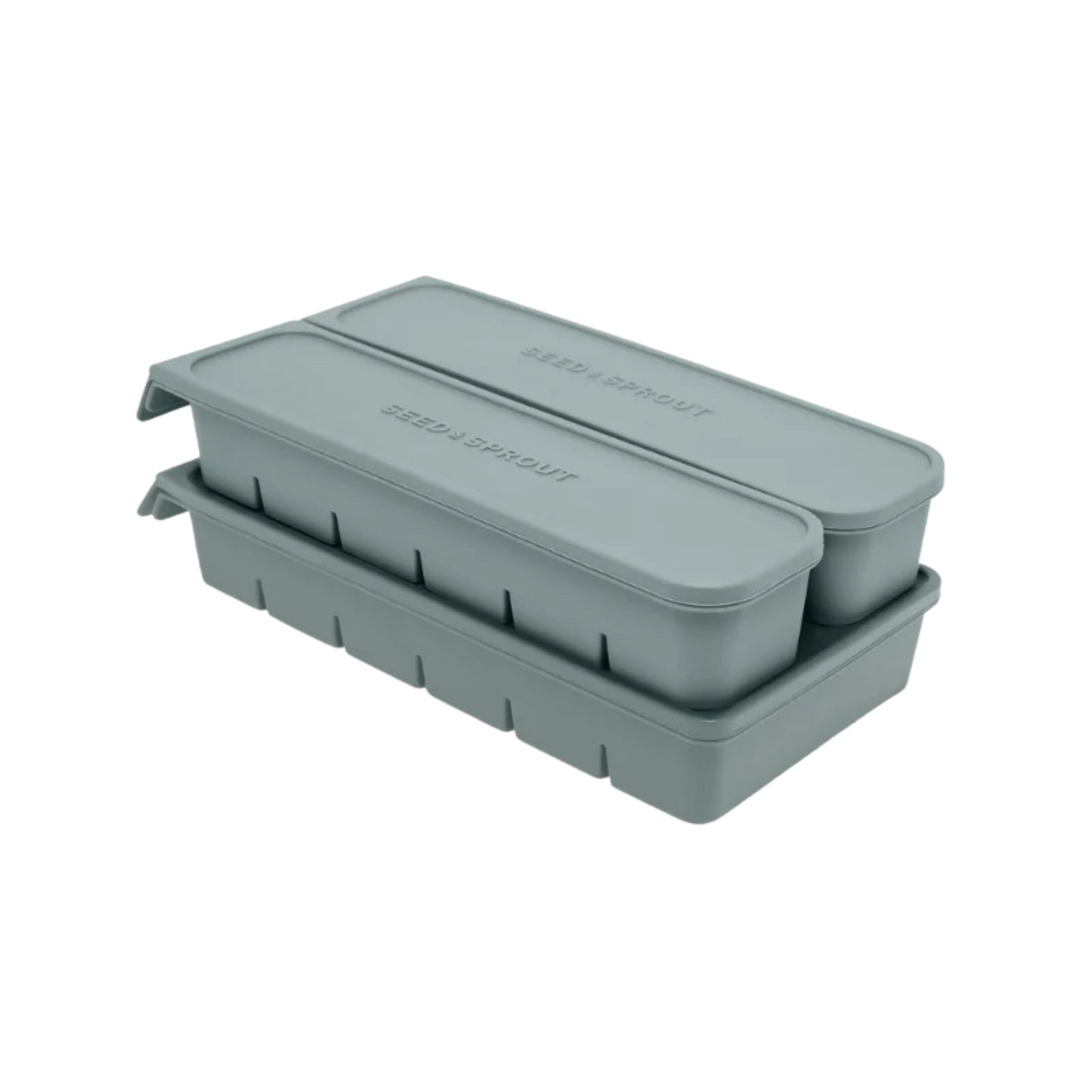 Silikon fryseform med lokk i platinumsilikon fra Seed & Sprout for porsjonsfrysing av mat.