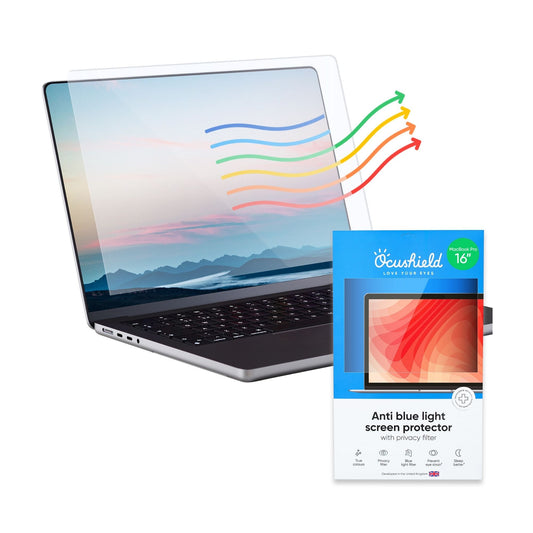 Skjermbeskytter med blålysfilter for MacBook – reduserer øyetretthet og beskytter skjermen.
