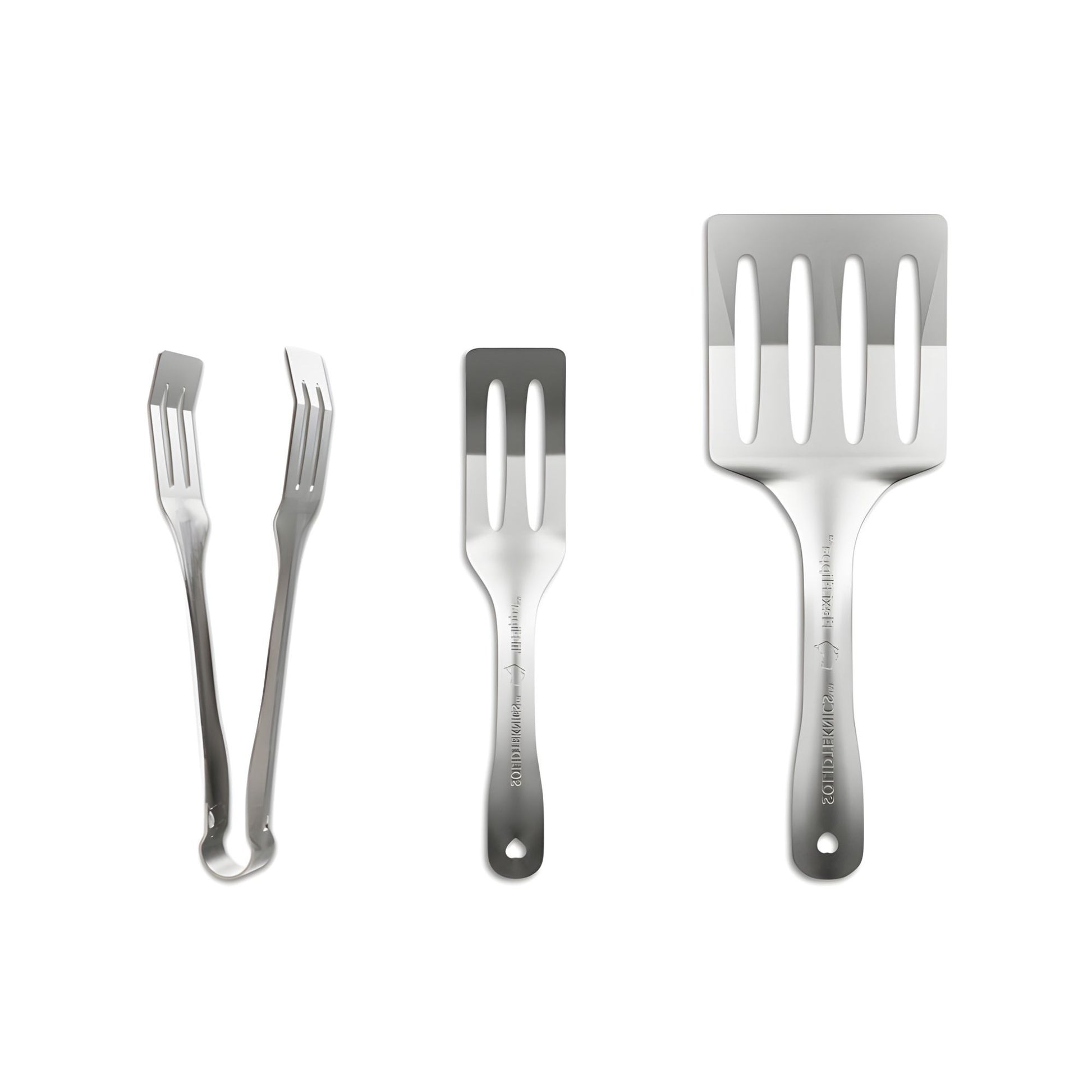 Flippa kjøkkensett fra Solidteknics med Lil Flippa, Flexi Flippa og Lil Flippa Tongs i nikkelfritt rustfritt stål. Plastfrie, varige og hygieniske kjøkkenredskaper laget i Australia for trygg og bærekraftig matlaging.