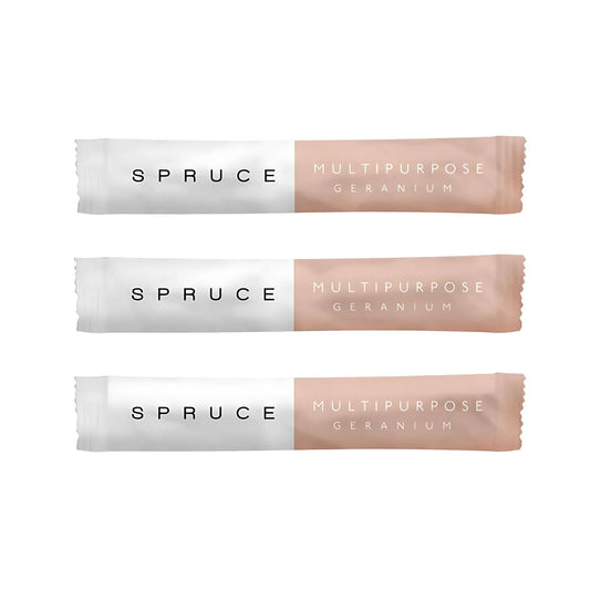 Spruce refillposer med naturlig geraniumduft – plastfrie påfyll til allrengjøringsspray, laget med trygge og effektive ingredienser.