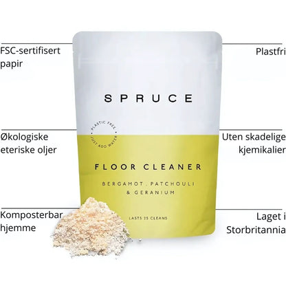 Spruce gulvvask konsentrat pose med plastfri emballasje, FSC-sertifisert papir og økologiske ingredienser