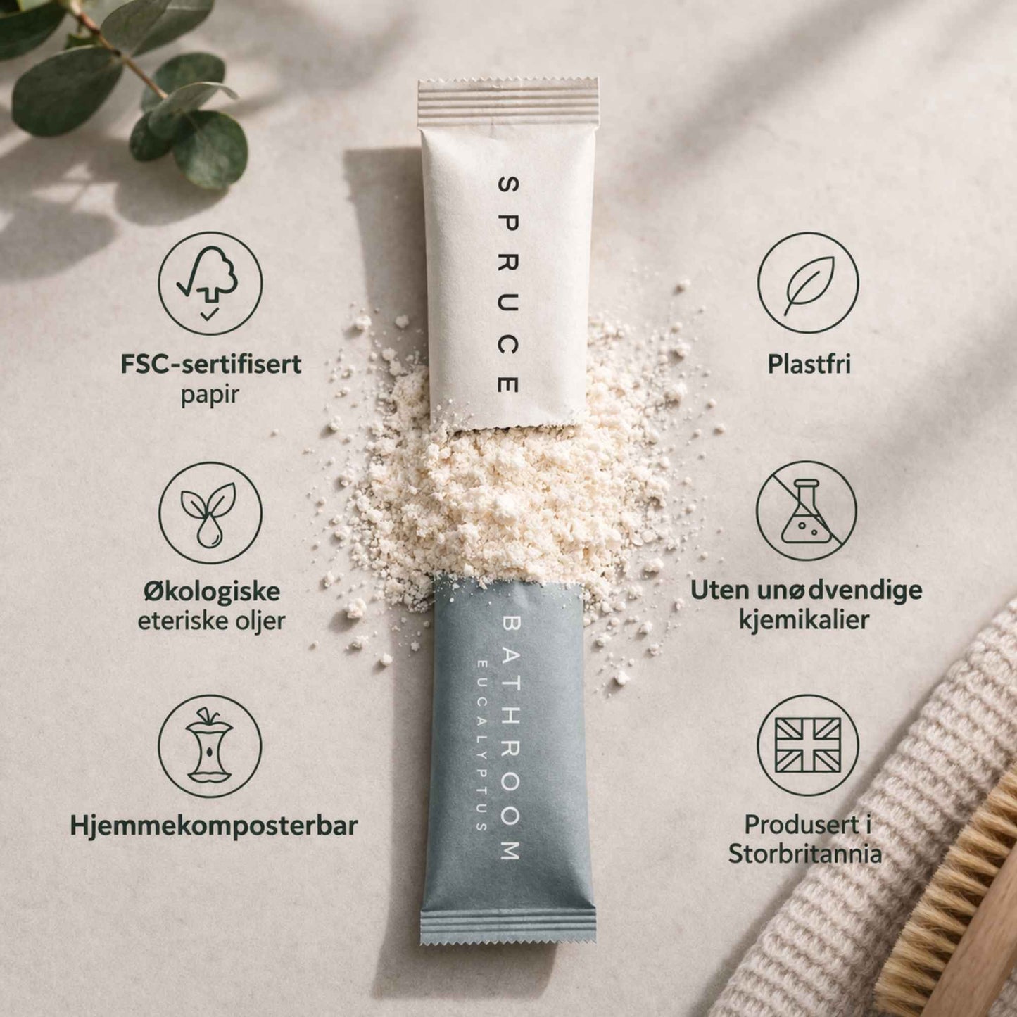 Plastfri rengjøringsrefill fra Spruce med økologiske eteriske oljer, FSC-sertifisert papir og komposterbar emballasje