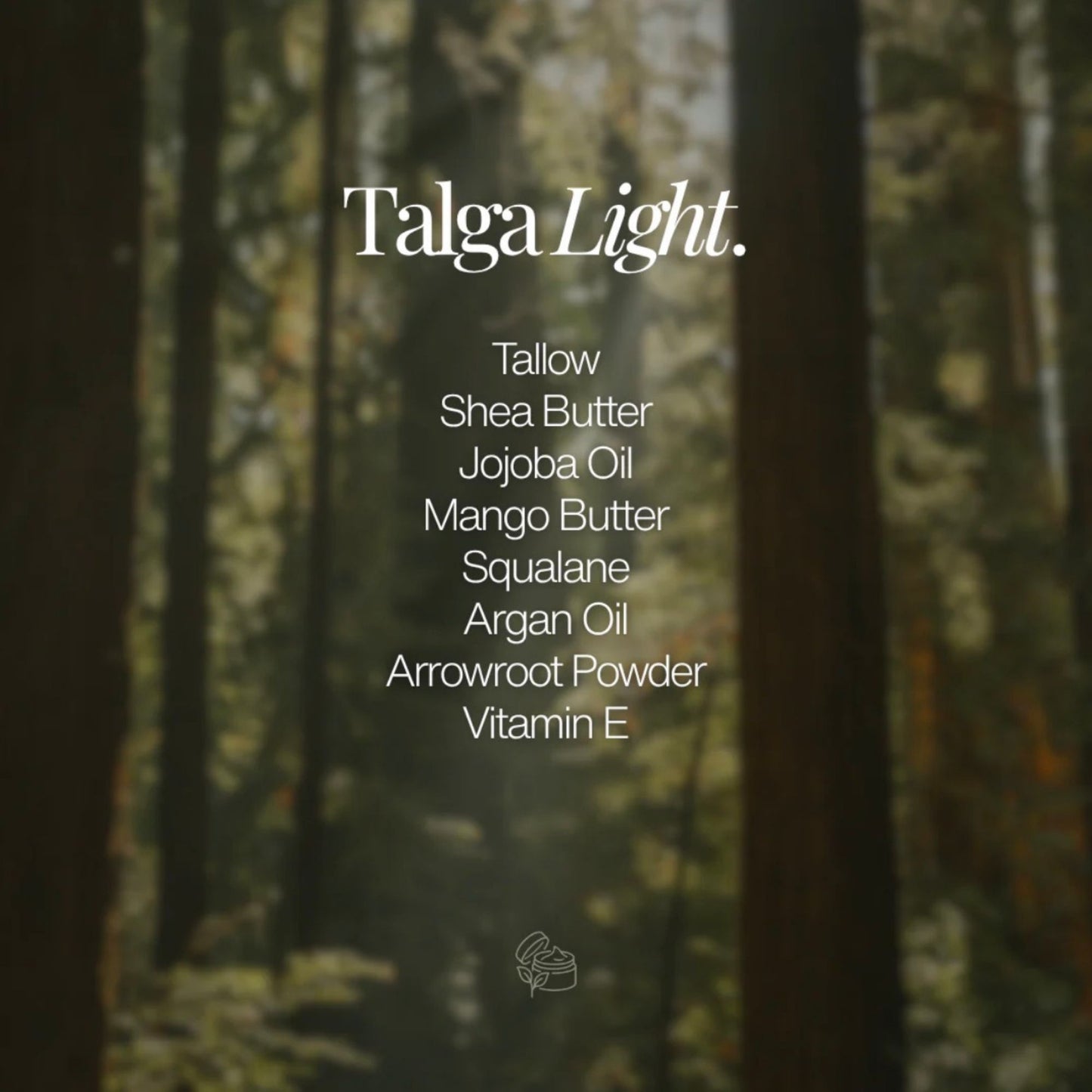 Naturlige ingredienser i Talga Light ansiktskrem: norsk gressforet talg, sheasmør, planteoljer og squalane – rene og milde råvarer for sensitiv hud.