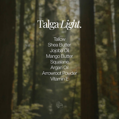 Naturlige ingredienser i Talga Light ansiktskrem: norsk gressforet talg, sheasmør, planteoljer og squalane – rene og milde råvarer for sensitiv hud.