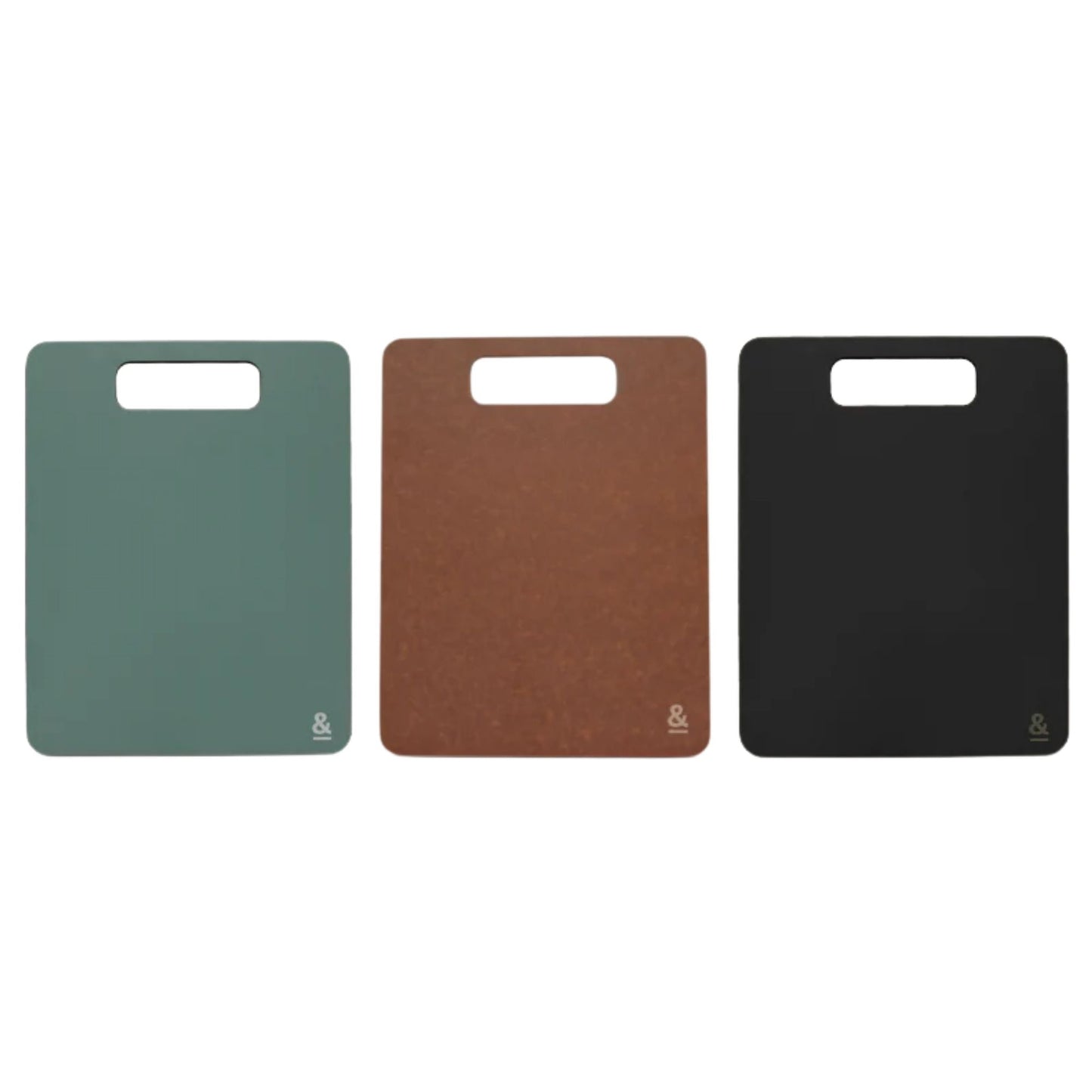 Tre Wood Fibre skjærefjøler i fargene eucalyptus, nutmeg og liquorice fra Seed & Sprout