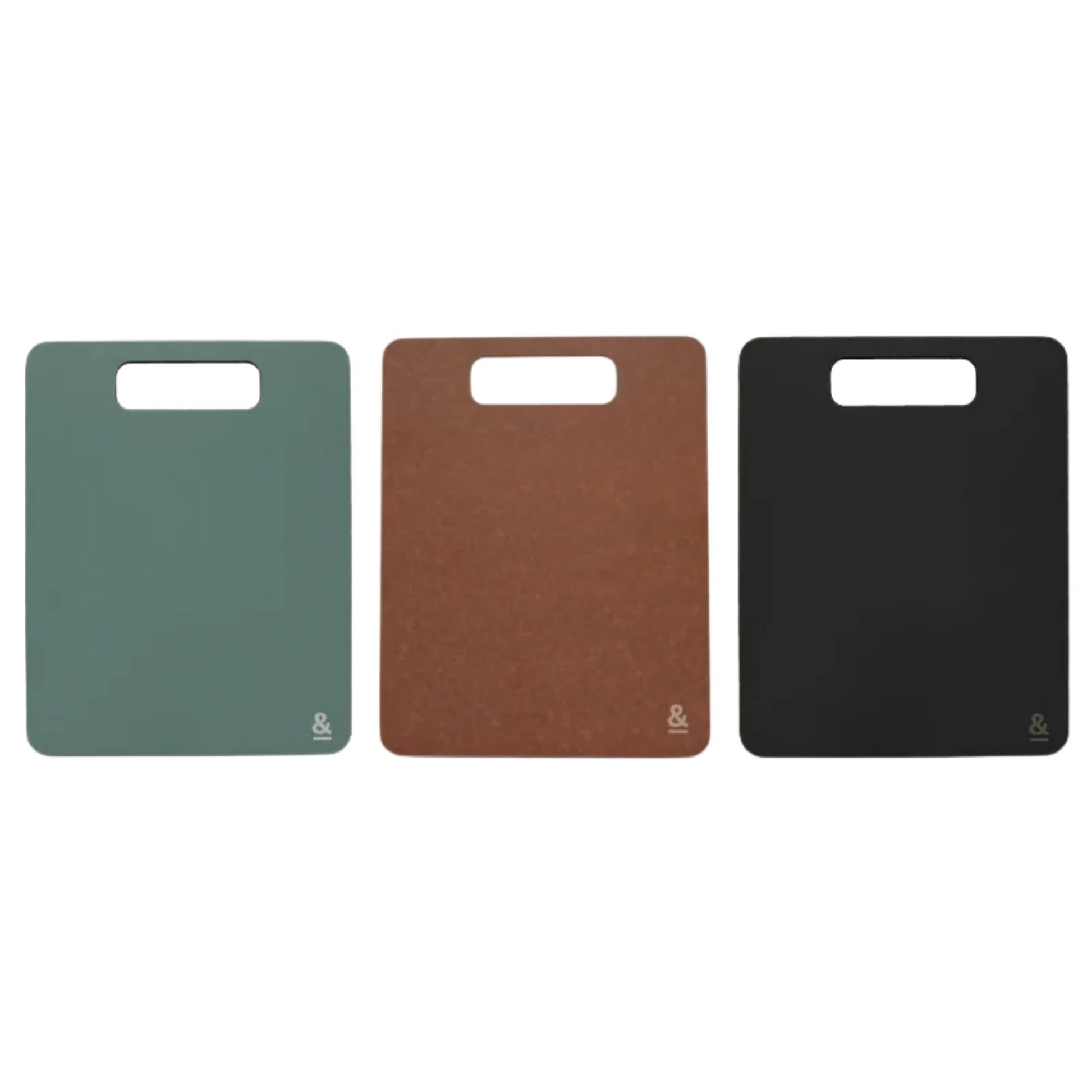 Tre Wood Fibre skjærefjøler i fargene eucalyptus, nutmeg og liquorice fra Seed & Sprout